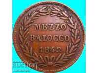 1/2 baiocco 1842 Vatican Grigore al XVI-lea cupru
