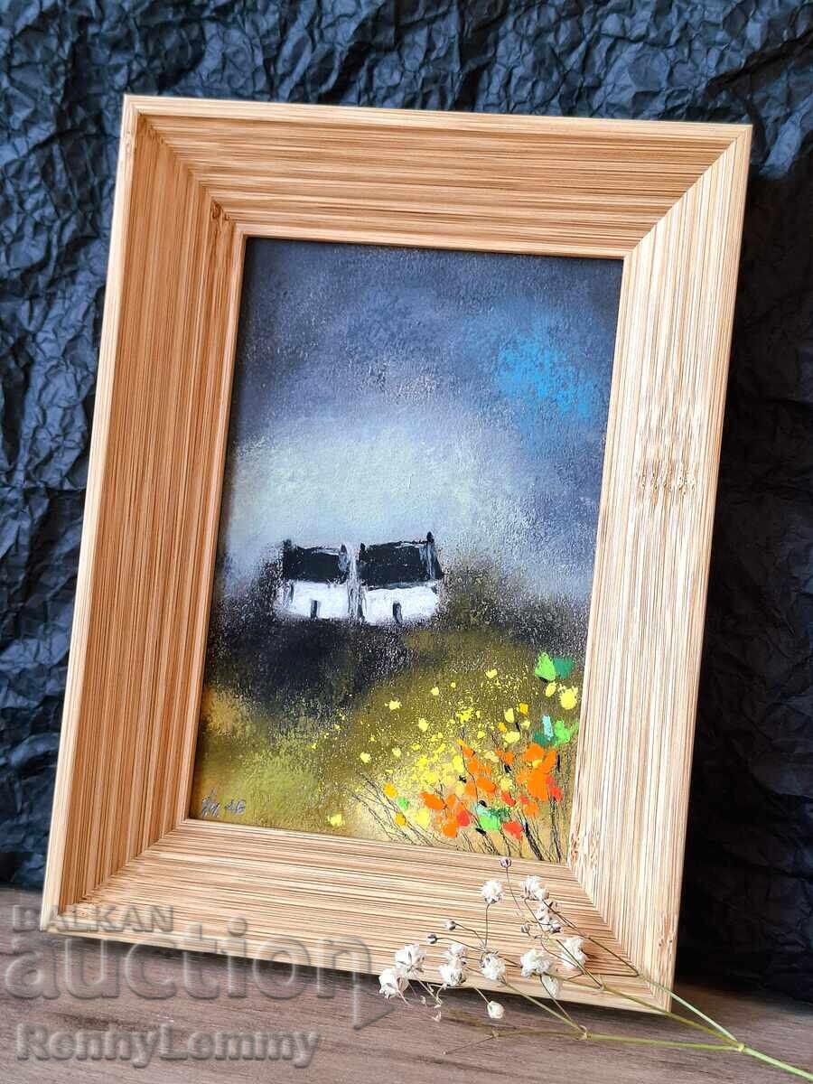 Noapte de primăvară, miniatură pastel, original - 5