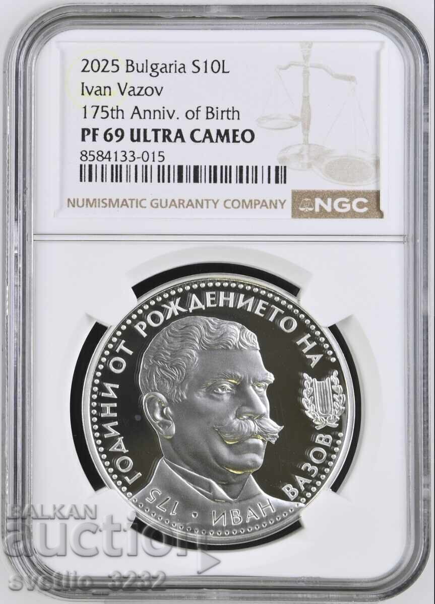 10 leva 2025 Ivan Vazov PF 69 ULTRA CAMEO NGC