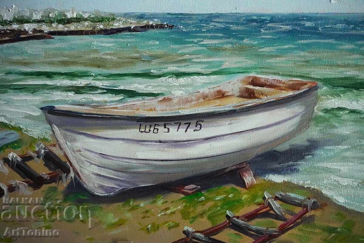 Auction Oil painting - Landscape - Shabla - Fishing boat - Anton Yordanov Auction Oil painting - Landscape - Shabla - Fishing boat - Anton Yordanov