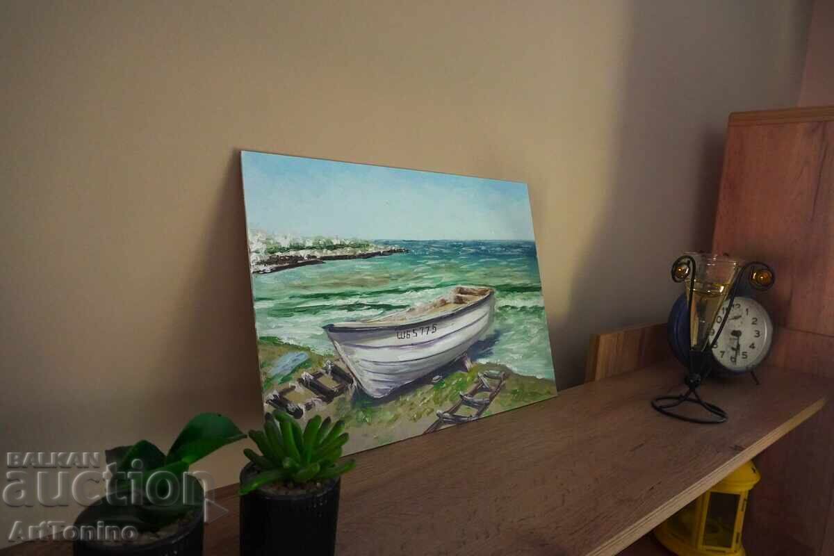 Oil painting - Landscape - Shabla - Fishing boat - Anton Yordanov - 6 Oil painting - Landscape - Shabla - Fishing boat - Anton Yordanov - 6