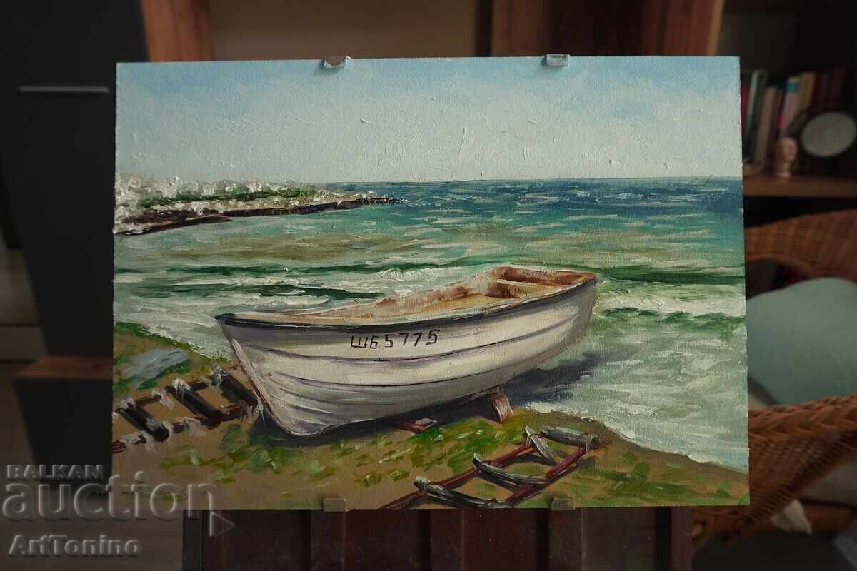 Oil painting - Landscape - Shabla - Fishing boat - Anton Yordanov Oil painting - Landscape - Shabla - Fishing boat - Anton Yordanov