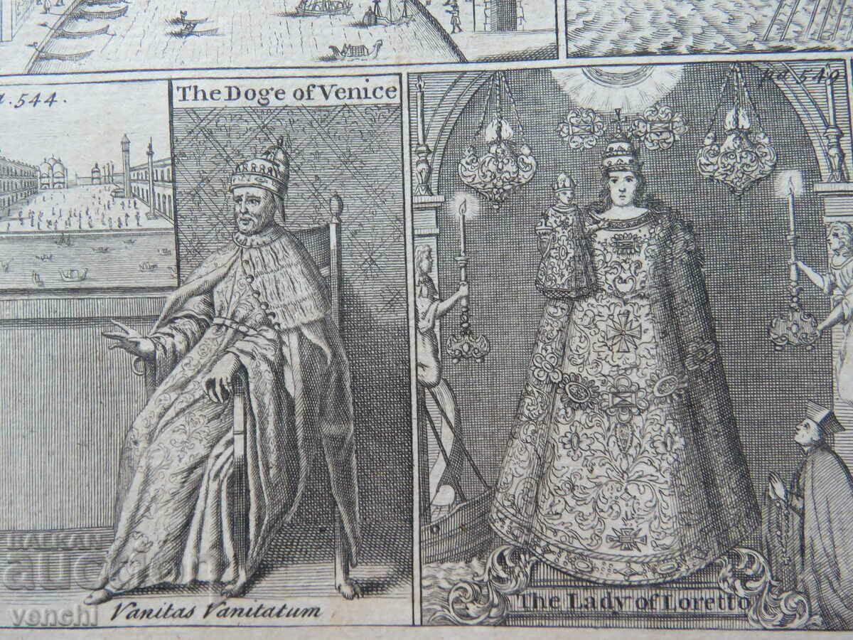 Доставка на 1744 - ГРАВЮРА - Сцени от Венеция и Хайделберг - ОРИГИНАЛ +