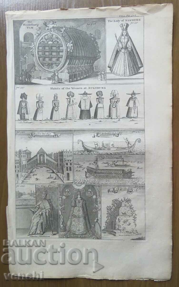 1744 - ГРАВЮРА - Сцени от Венеция и Хайделберг - ОРИГИНАЛ +