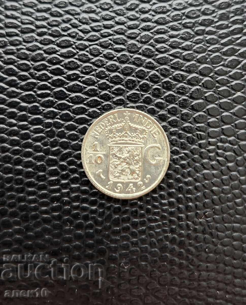 Dutch ext. India 1/10 Gulden 1942