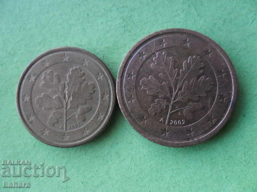 1 и 2 евро цента 2002 г. Германия с цена € 0.21 | 0.41 лв. 1 и 2 евро цента 2002 г. Германия с цена € 0.21 | 0.41 лв.