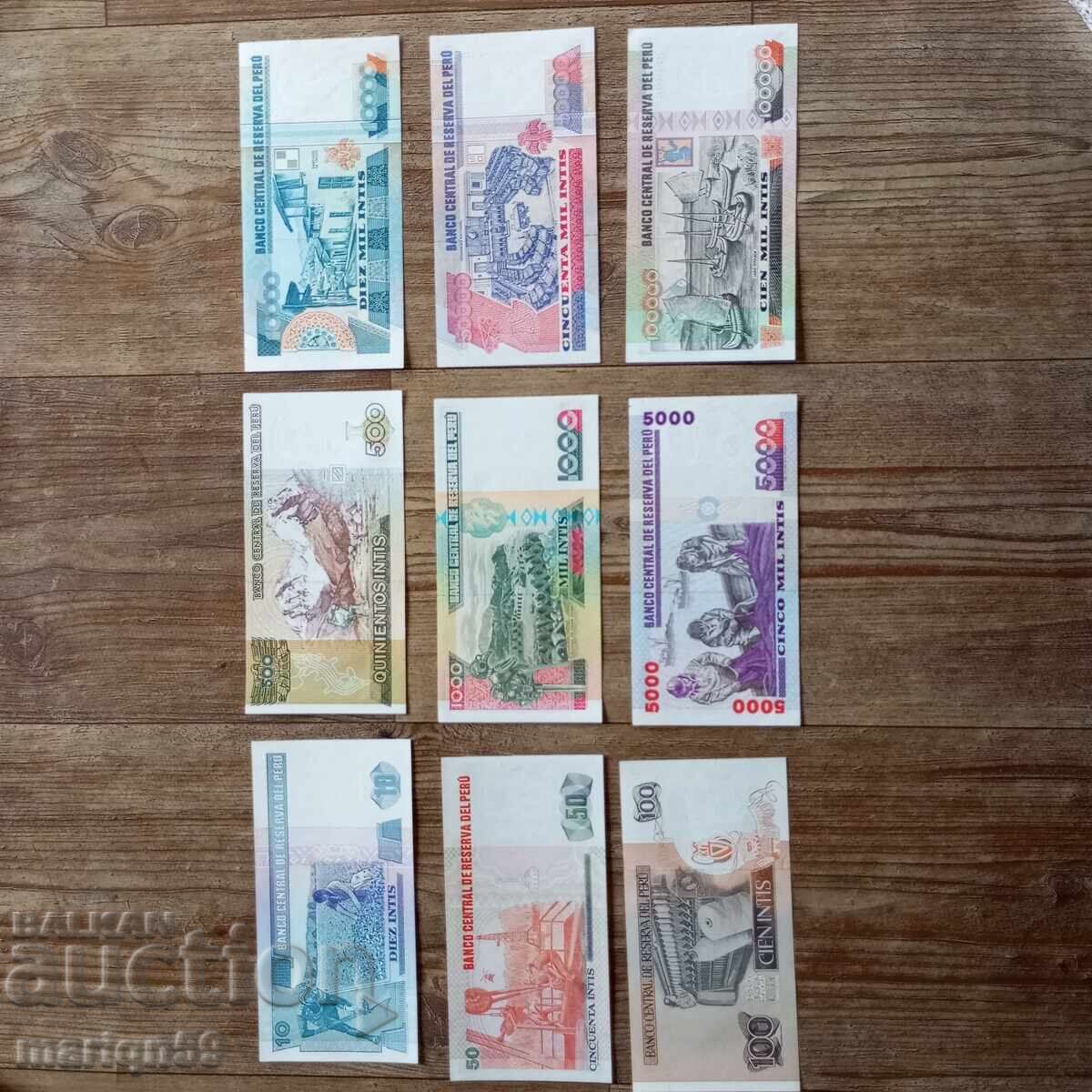 Auction  banknotes from Peru -1987-1989