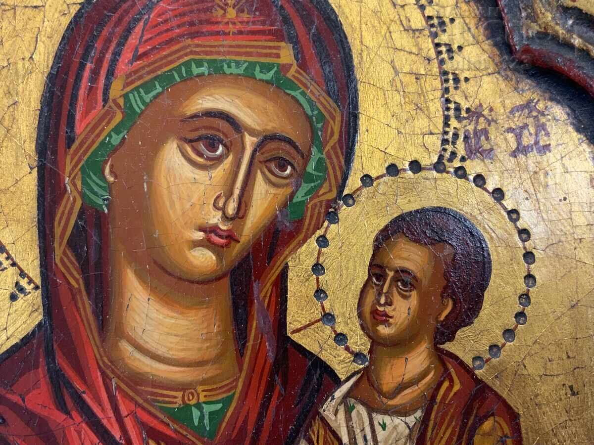 Auction  Painted Greek icon wood carving gilding egg tempera
