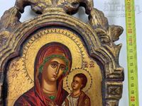 Icoană grecească pictată, sculptură în lemn, aurire, tempera cu ou