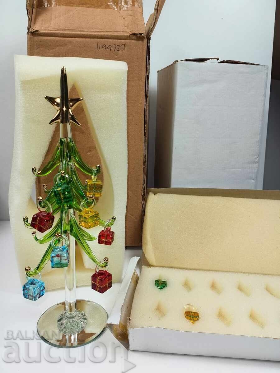 BRAD DE CRĂCIUN DIN STICLĂ CU ORNAMENTE PENDULARE DECORAȚIUNE DE CRĂCIUN NOTĂ