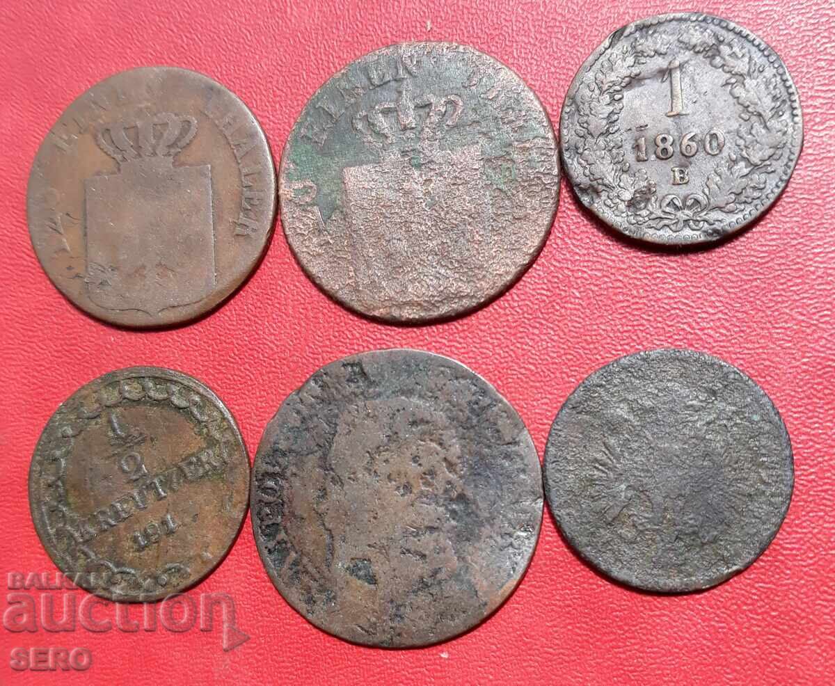 Mixed lot of 6 old coins in poor condition