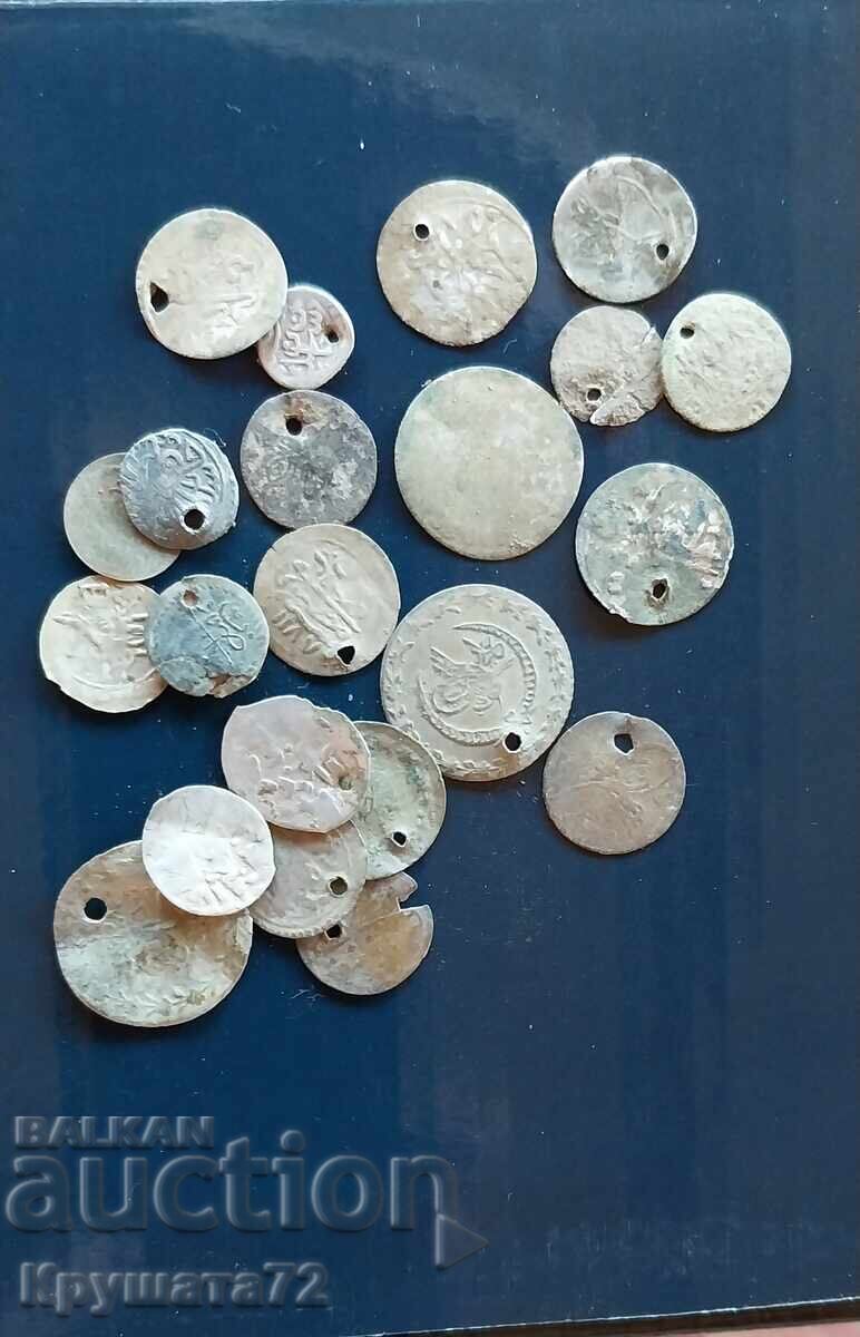 Ottoman, Silver coins with holes, 22 pcs with price € 7.50 | 14.67 BGN