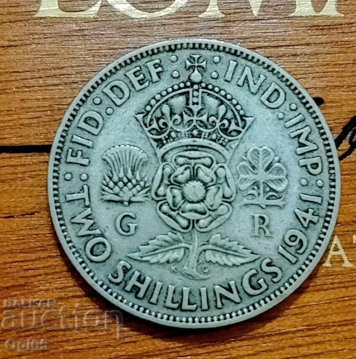 Monedă veche din argint din Marea Britanie doi șilingi din 1941 Monedă veche din argint din Marea Britanie doi șilingi din 1941