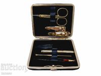 Retro travel manicure set with leather case
