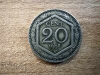 Италия - 20 чентезими (1918) - гладък гурт