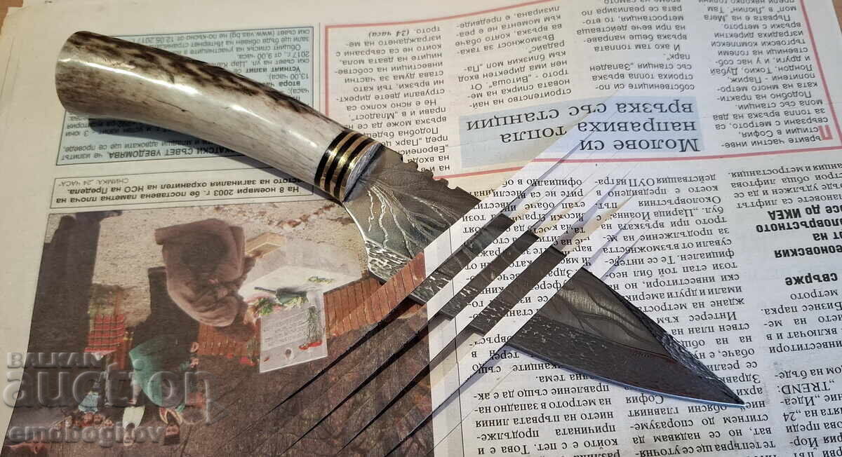 Cuțit de autor tip boutique cu corn de cerb și gravură manuală - 5