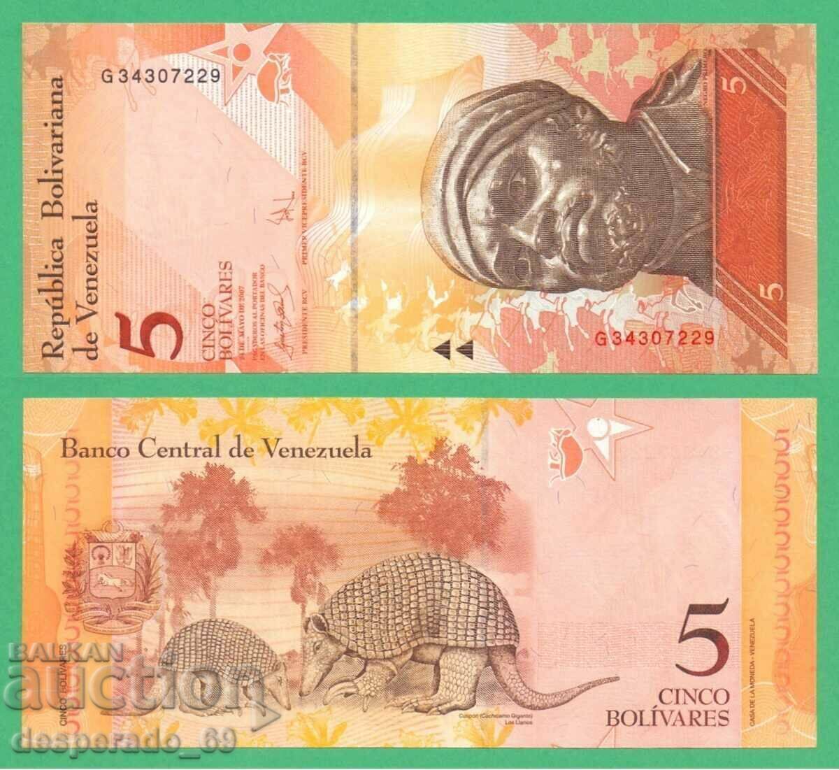 (¯`'•.¸ VENEZUELA 5 Bolivar 2007 UNC ¸.•'´¯)