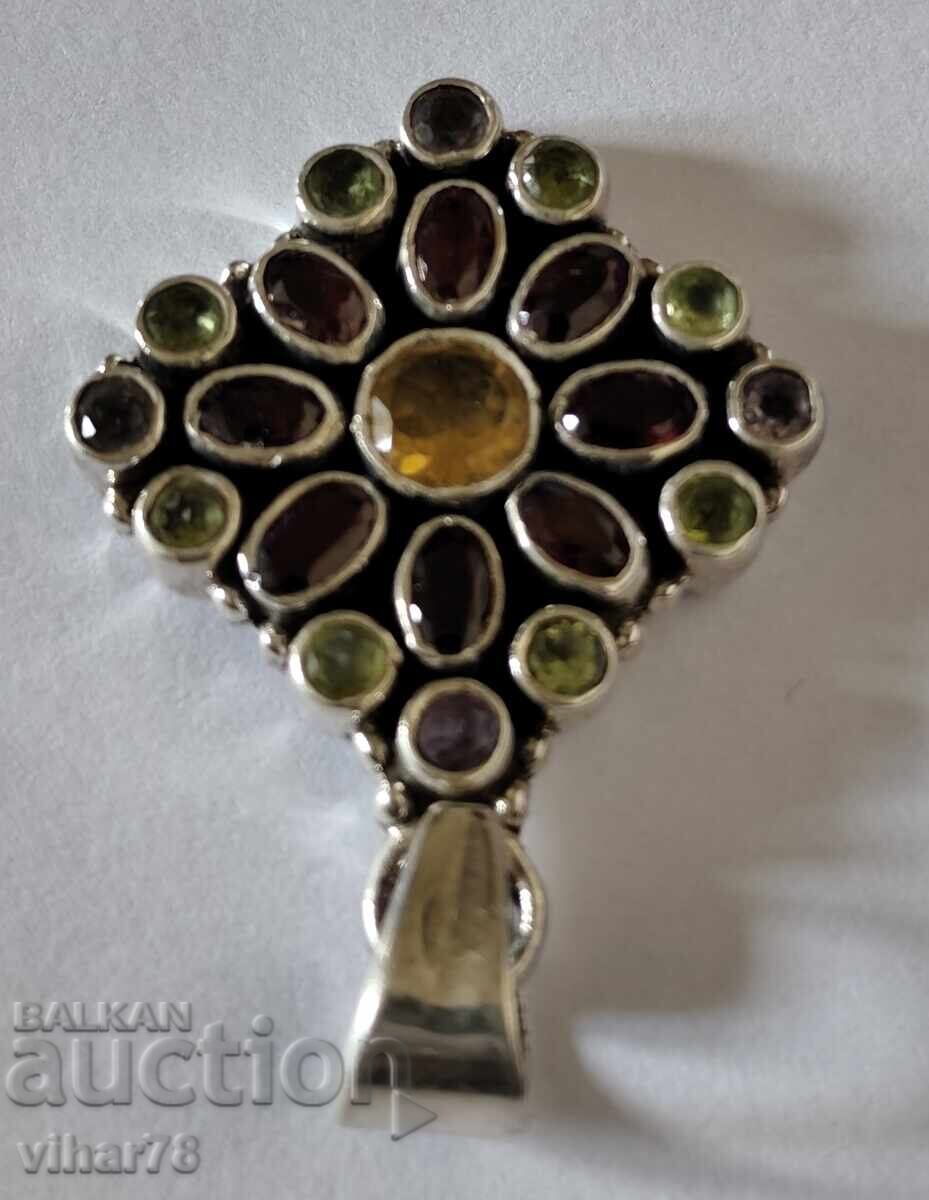 Licitație Pandantiv din argint cu citrin, granat, peridot și ametist
