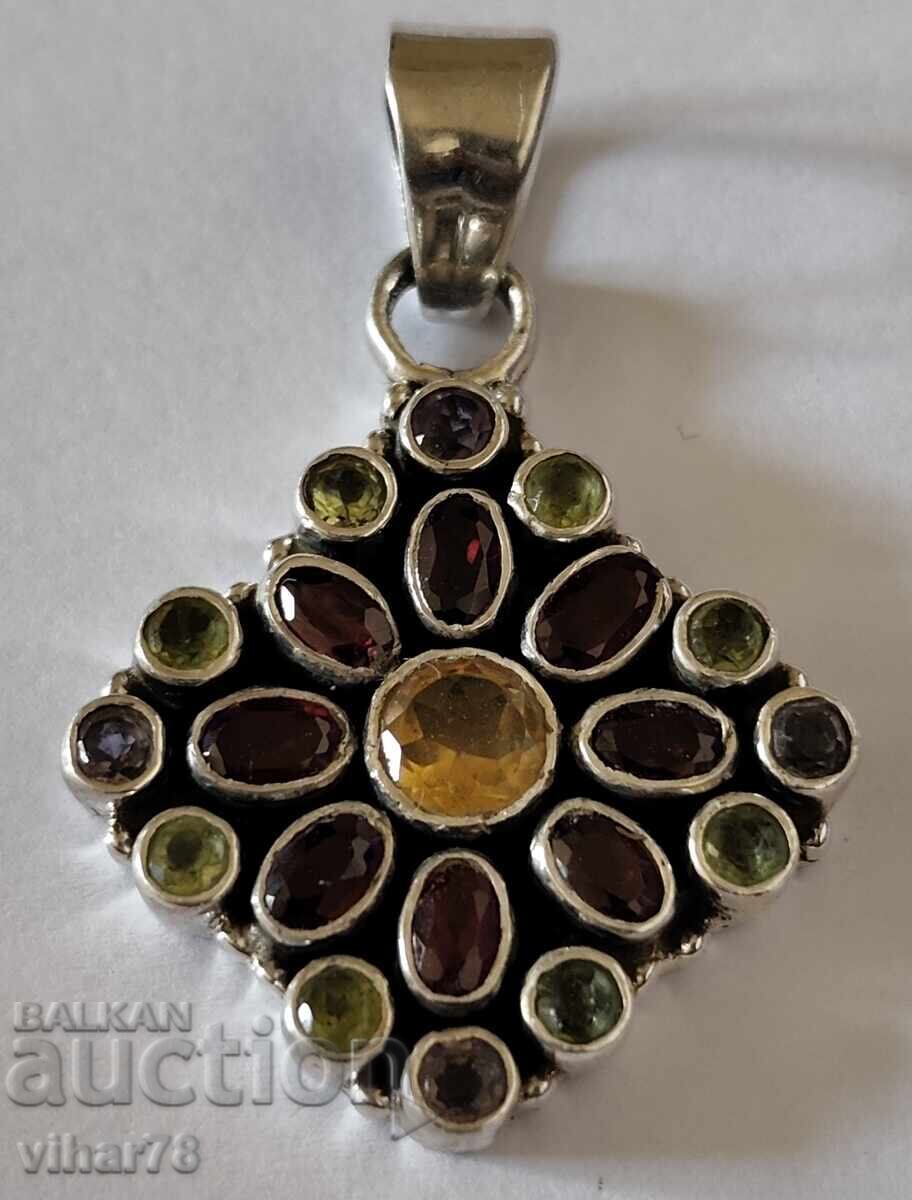 Pandantiv din argint cu citrin, granat, peridot și ametist - 5