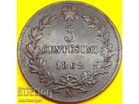 ITALY 1862 5 centesimi centesimi N - Naples