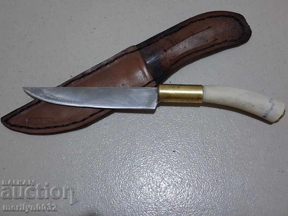 Κυνηγετικό μαχαίρι με θήκη, λαβή από κέρατο ελαφιού