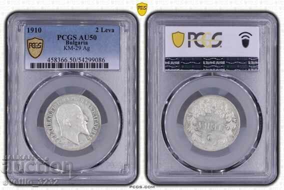 2 лева 1910 AU 50 PCGS