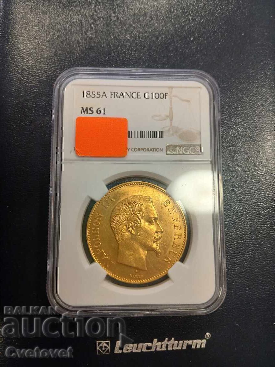 Доставка на 100 франка 1855 MS61  NGC