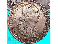 1 Реал 1791 Боливия Potosí Карл IV 3,34г сребро RARE!!!