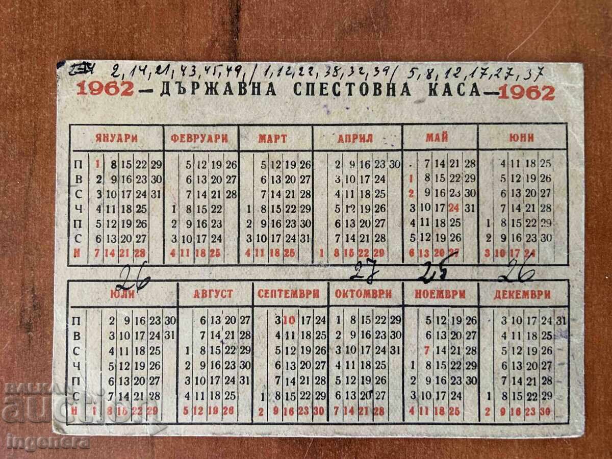 CALENDAR DE BUZUNAR 1962 BANCA DSK cu preț € 7.90 | 15.45 BGN