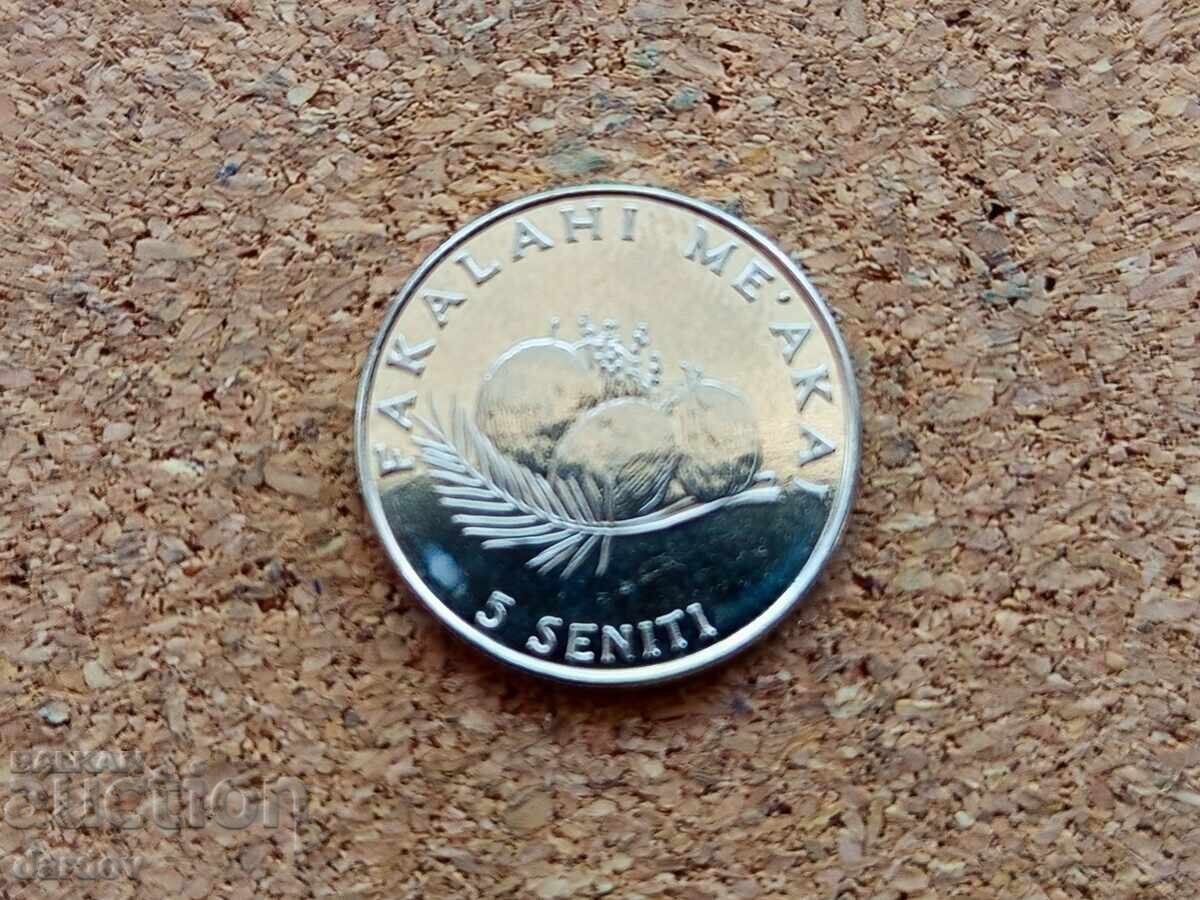 Tonga 5 seniti, 2005 cu preț € 1.20 | 2.35 BGN