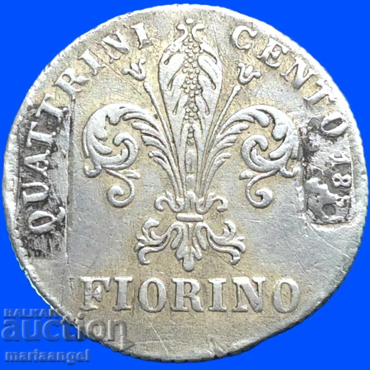 100 Quatrains 1851 Fiorino Italy Tuscany Leopold Silver RARE - 5
