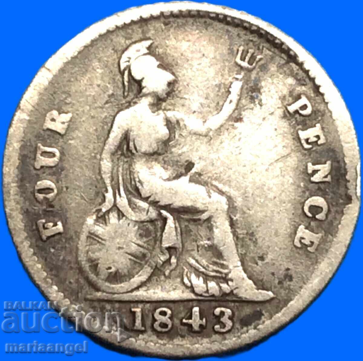 Licitație Marea Britanie 4 pence 1843 Grote Victoria argint Licitație Marea Britanie 4 pence 1843 Grote Victoria argint