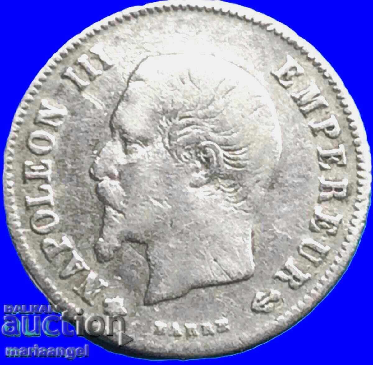 20 centimes 1860 Franta Strasbourg Napoleon III argint - 5