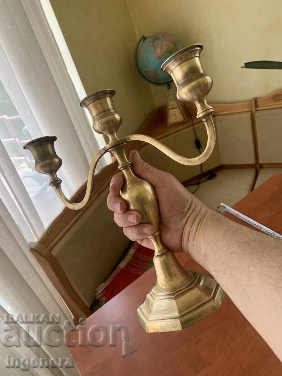Licitație SFEȘNIC BRONZ TREI BRAȚE MASIV VECHI PĂSTRAT-1 KILO
