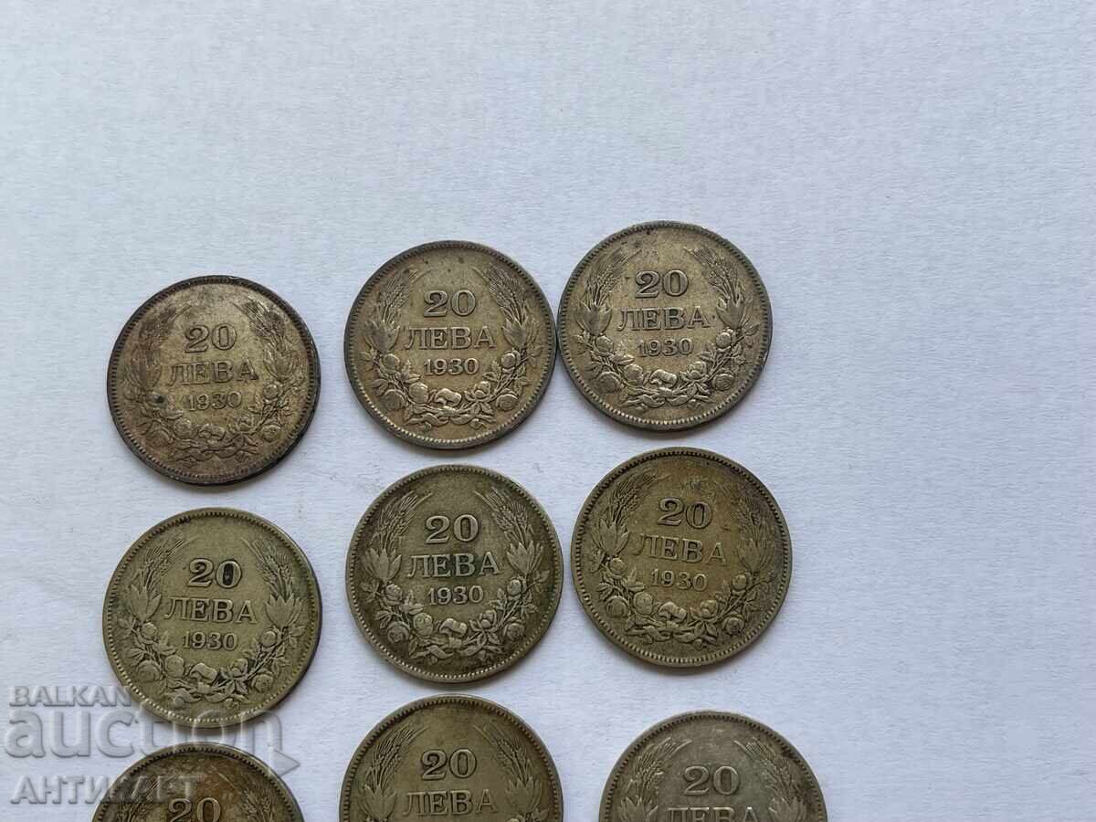 Bulgaria 10 bucăți monede de argint de 20 leva 1930 cu preț € 39.00 | 76.28 BGN