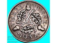 3 pence 1932 Marea Britanie argint