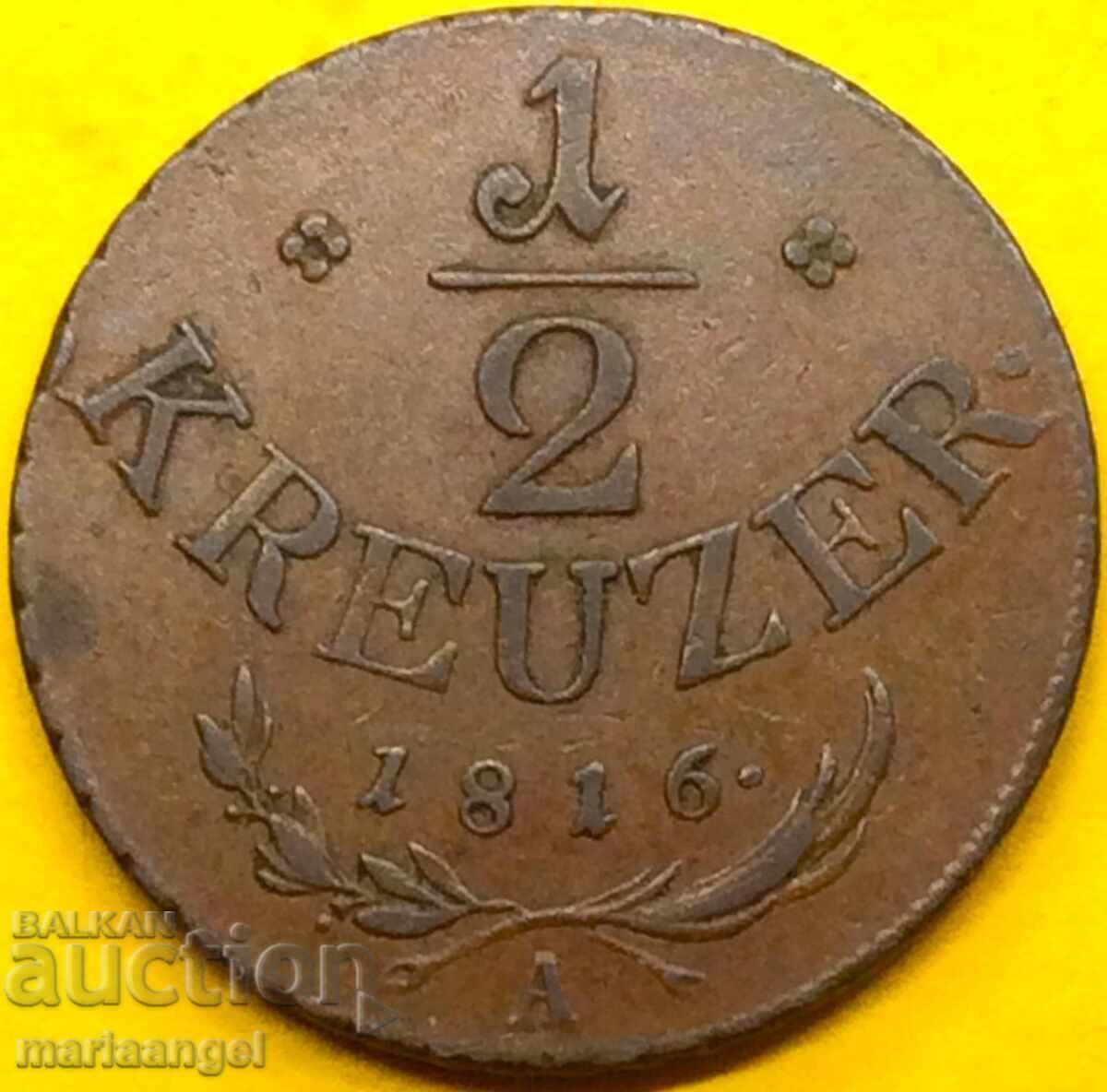 Δημοπρασία 1/2 Kreuzer 1816 Αυστρία Α - Βιέννη 22mm χάλκινο