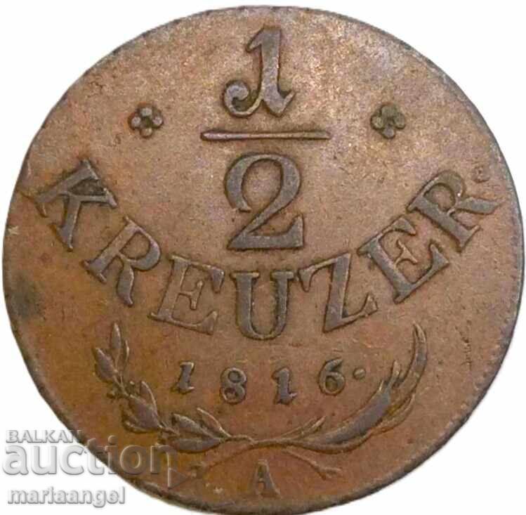 1/2 Kreuzer 1816 Austria A - Viena 22mm bronz - 6