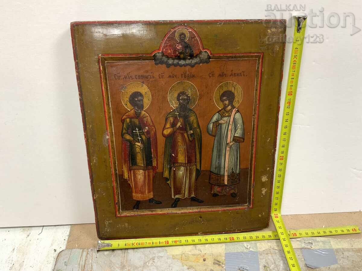 Old painted Russian icon, recessed