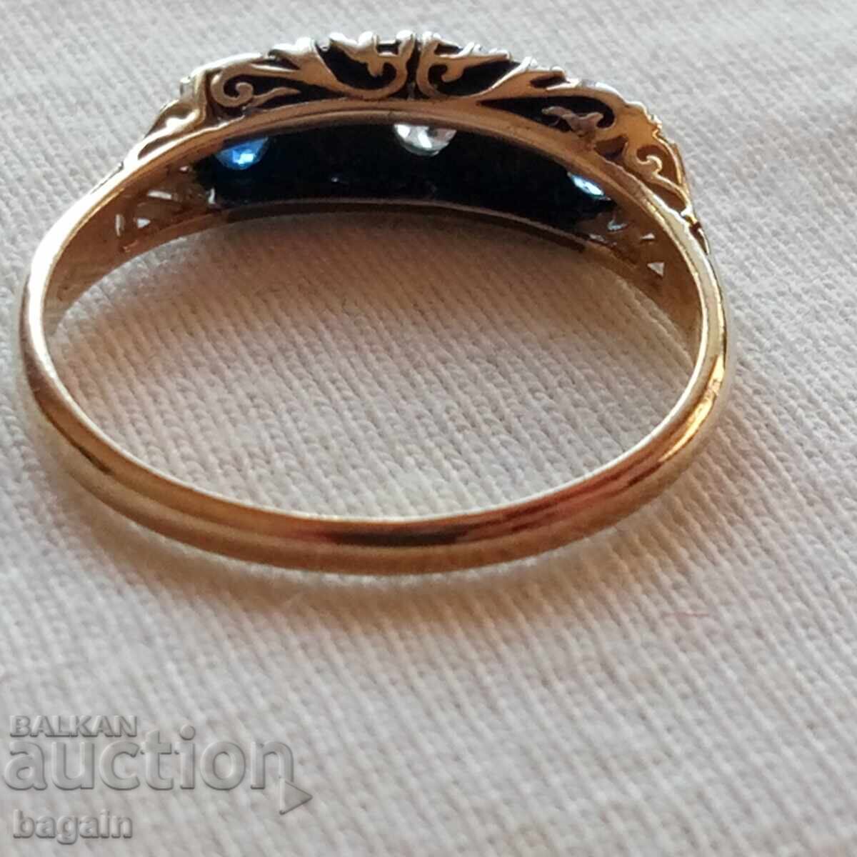Auction Silver ring with sapphires and gold plating Auction Silver ring with sapphires and gold plating