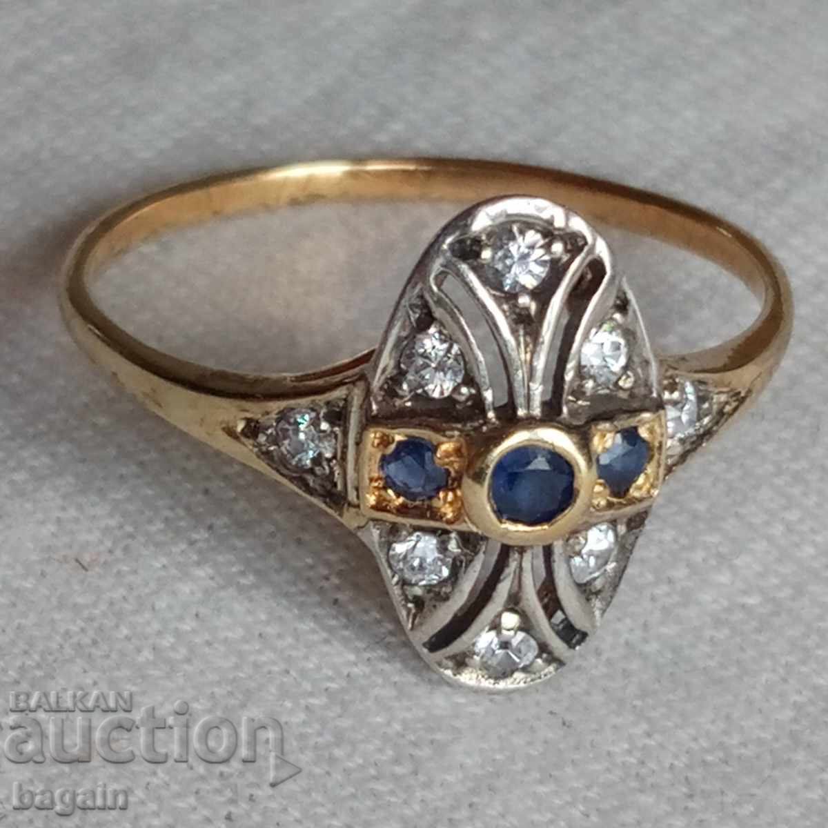 Silver ring with sapphires, zircons, and gold plating Silver ring with sapphires, zircons, and gold plating