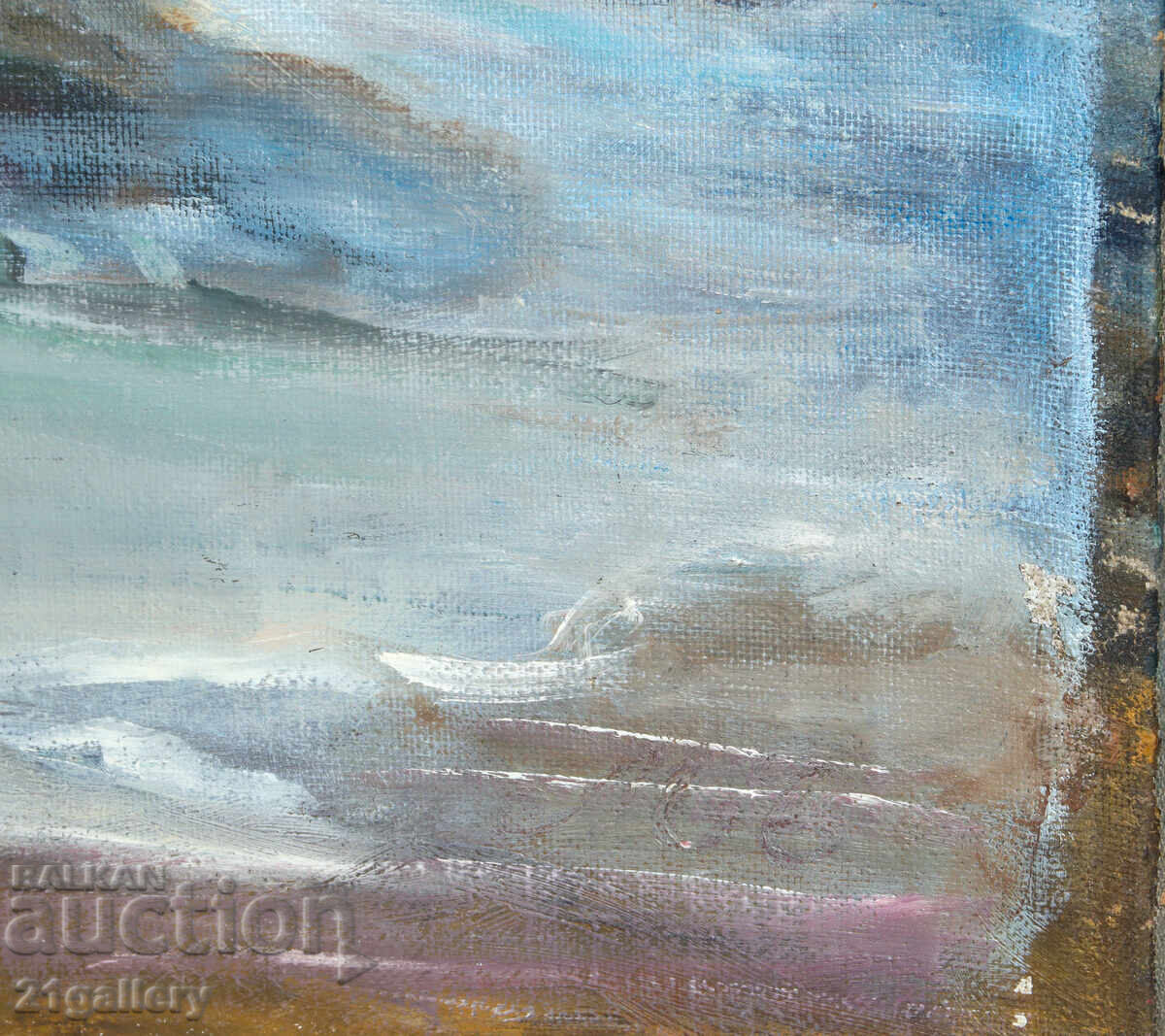 Tablou vechi în ulei, peisaj marin - 6 Tablou vechi în ulei, peisaj marin - 6