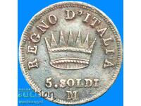 Napoleon 5 soldi 1813 Italy M-Milan silver
