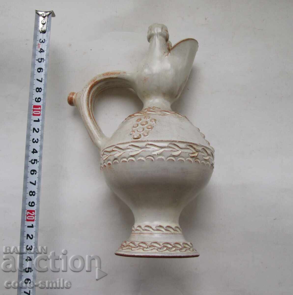Rar ulcior ceramic de autor, vechi, cu două capete de copil - 7