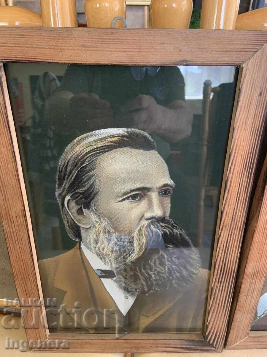 Licitație PORTRET TAPISERIE FINĂ ȚESUTĂ MĂTASE PÂNZĂ F. ENGELS DIN EPOCA SOCIALISTĂ