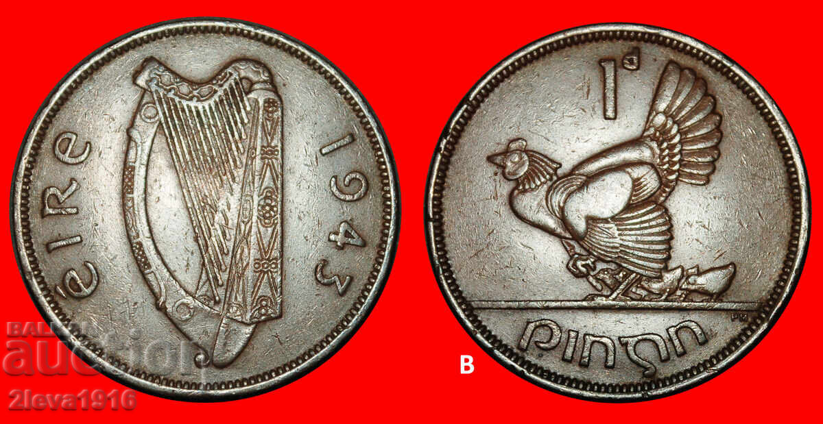 Ⰺ GREAT BRITAIN (1940-1968): IRELAND★ 1 PENNY 1943 DISCOVERY