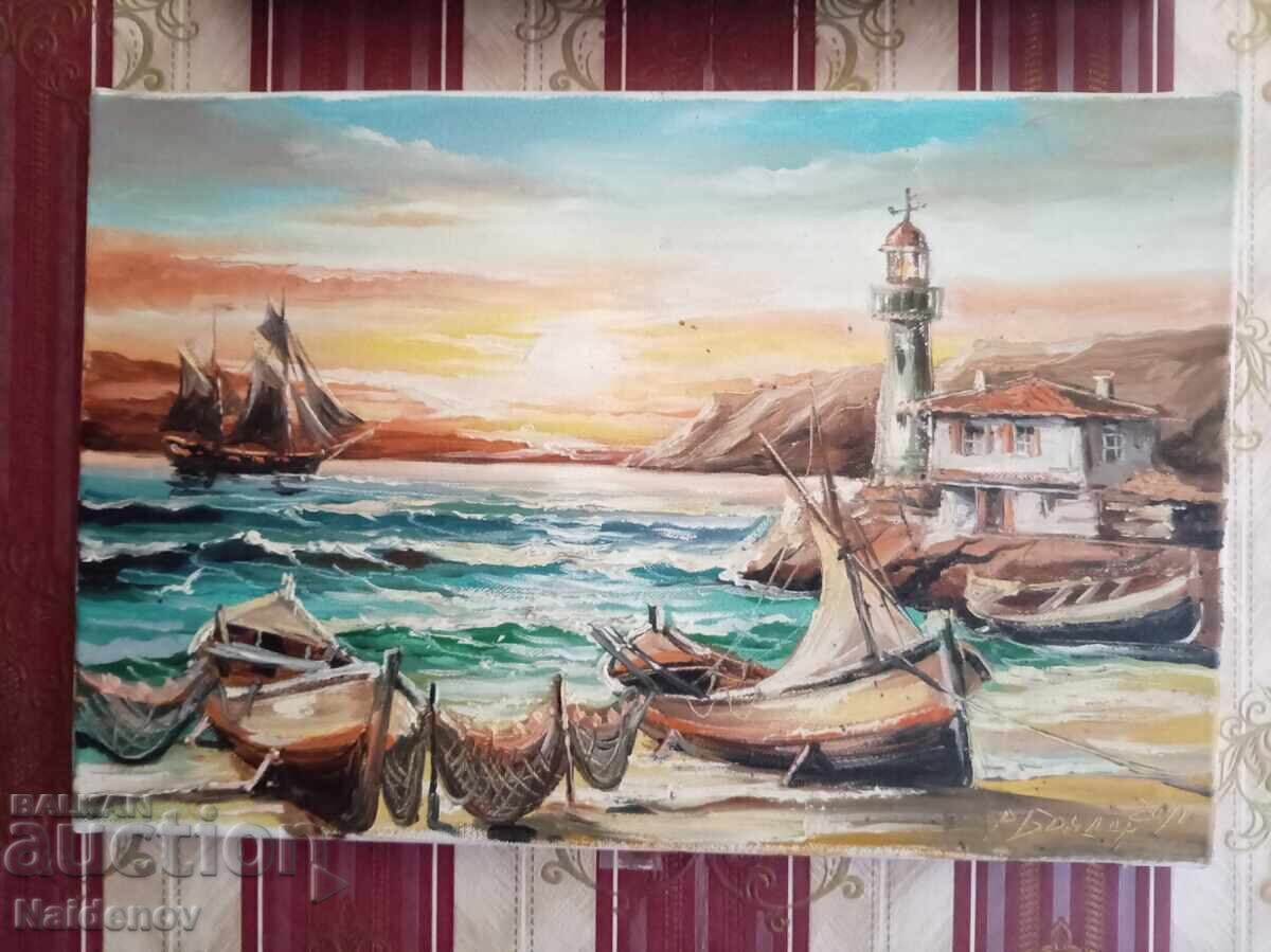 Tablou ulei pe pânză Radostin Bondar 2012 far maritim