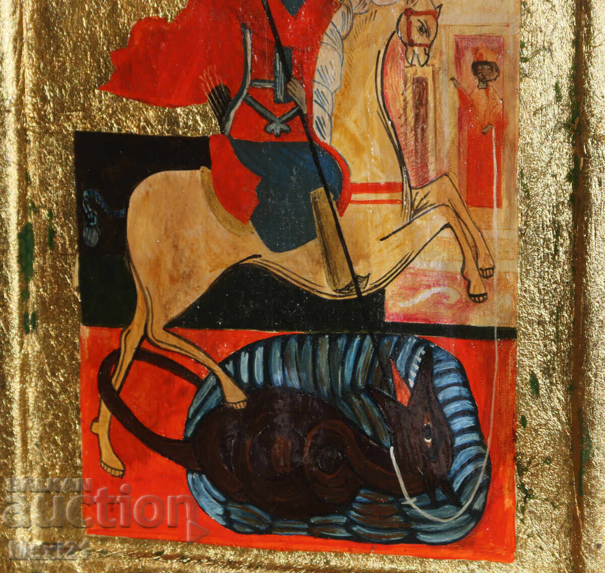 Icoană veche tempera / lemn Sfântul Gheorghe Purtătorul de Biruință - 6