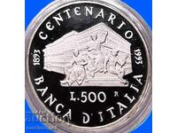 500 лири 1993 Италия Централна банка Юбилей 100 години PROOF
