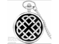 Ceas de buzunar nou ornamente albe fundal negru medalion accesoriu